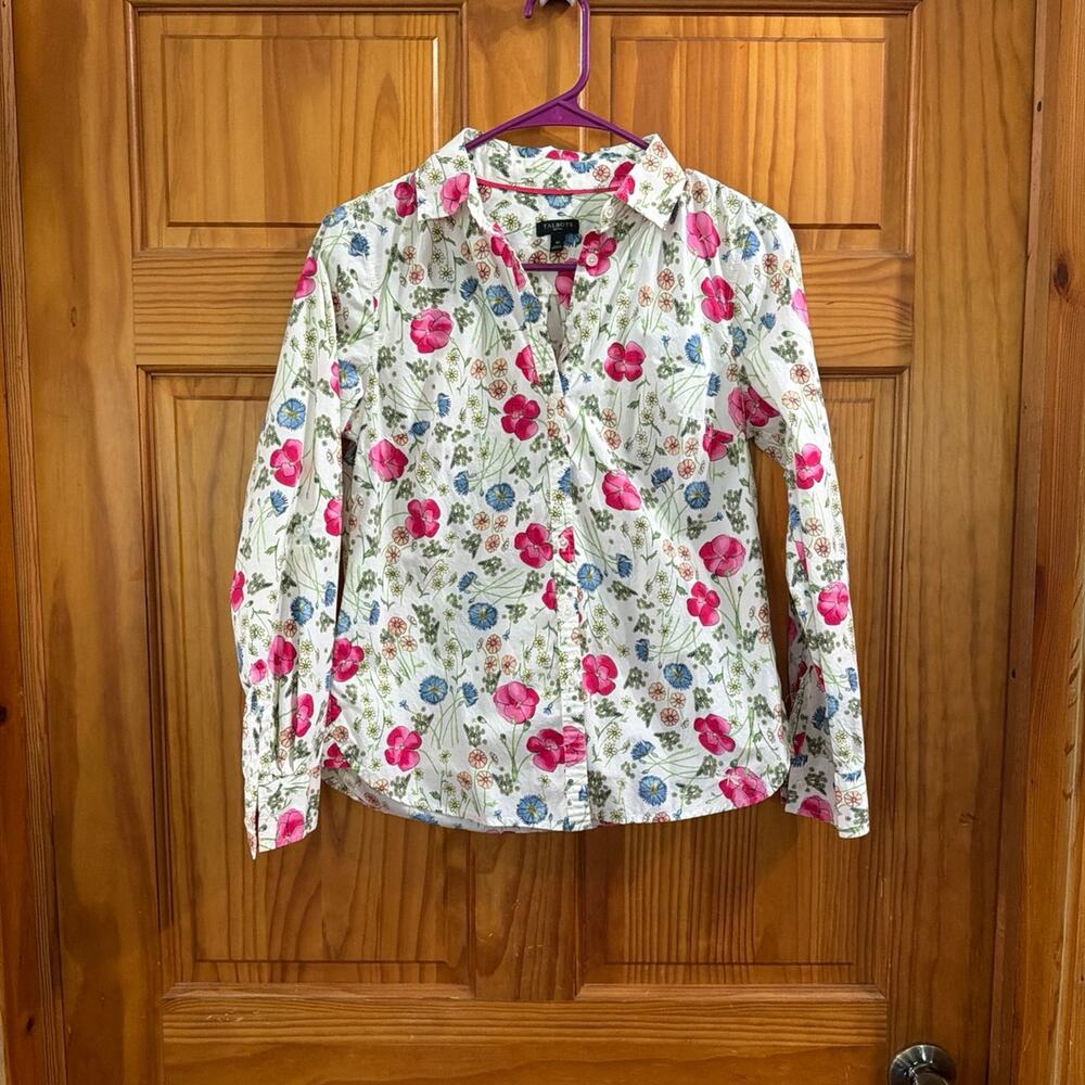 Women's Talbots floral print button-down long sleeve shirt Size 4P